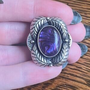 Vintage LARGE OOAK Color Changing Purple Stone Resin 925 Sterling Silver Ring